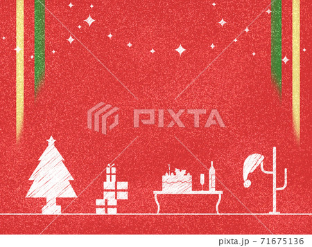 ツリーやプレゼントなどクリスマスのモチーフ　赤（ヨコ） 71675136