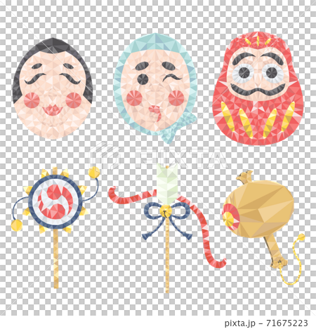 多邊形風格新年幸運符插圖集 71675223