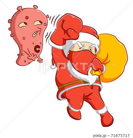 The Santa Claus using the red mask punch a big corona virus The Santa Claus using the red mask punch a big corona virus 71675717