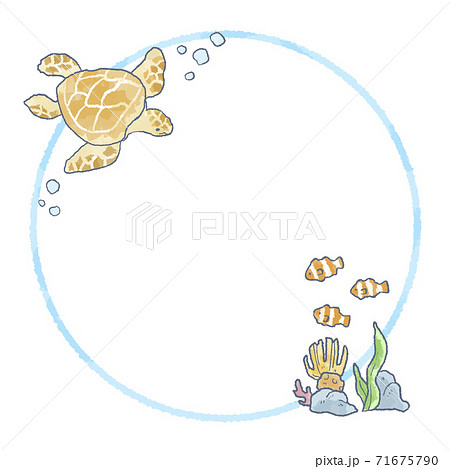 優しいタッチのウミガメのイラストフレームのイラスト素材