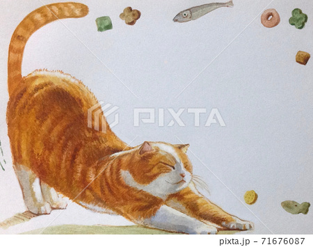 伸びをする猫のイラストのイラスト素材
