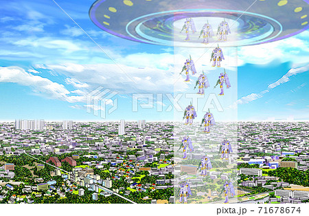 UFOが街に警護ロボットを投入 71678674