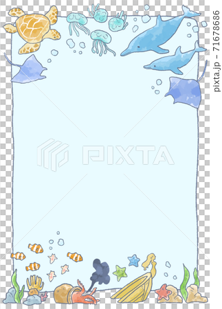 優しいタッチの海の生き物イラストフレームのイラスト素材 [71678686