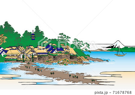 葛飾北斎イメージ相州江島明るいバージョン白バック 葛飾北斎イメージ相州江島明るいバージョン白バック 71678768