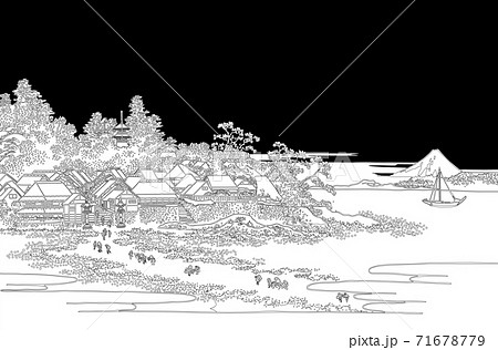 葛飾北斎イメージ相州江島線黒バック 71678779