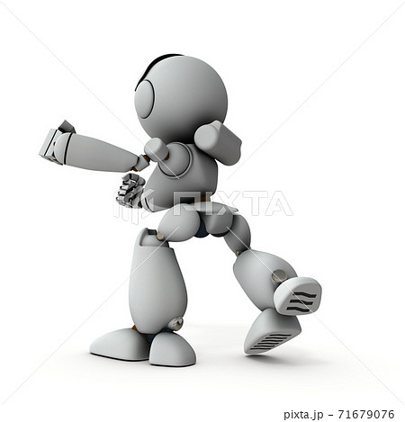 ファイティングポーズをとる人工知能のロボット 白バック 3dレンダリング のイラスト素材