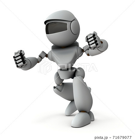 ファイティングポーズをとる人工知能のロボット。白バック。3Dレンダリング。 71679077