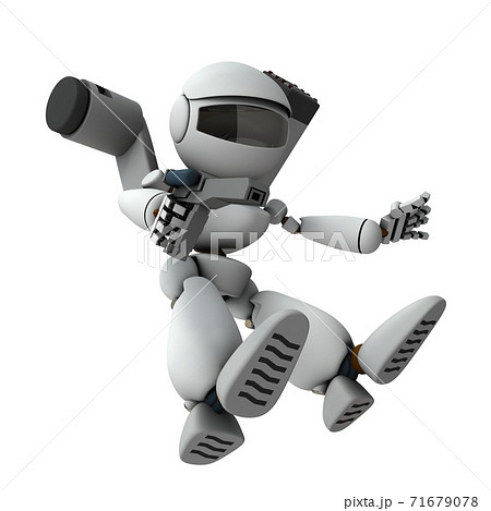 降下侵攻する武装ロボット兵 3dレンダリング 白バック のイラスト素材