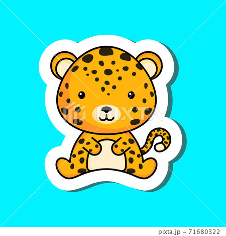 Cute cartoon sticker little cheetah logo template. Mascot animal character design of album, scrapbook, greeting card, invitation, flyer, sticker, card. Vector stock illustration. Cute cartoon sticker little cheetah logo template. Mascot animal character design of album, scrapbook, greeting card, invitation, flyer, sticker, card. Vector stock illustration. 71680322