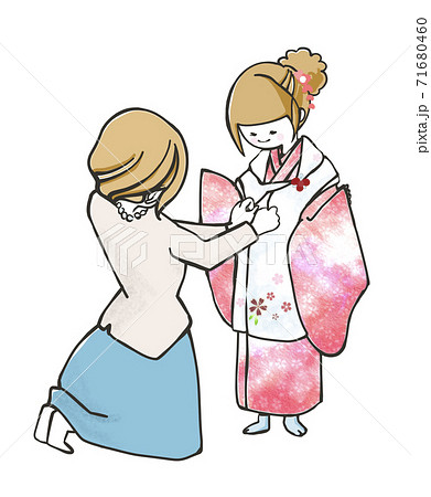着物を着せてもらう子供のイラスト素材