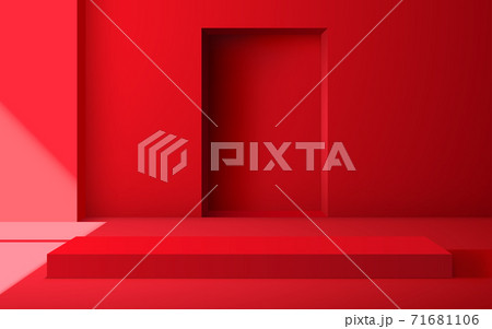 red podium with sunlight from windows in the red studio room 71681106