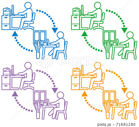 テレワークアイコンイラスト テレビ会議 在宅 会社 ネットワークのイラスト素材