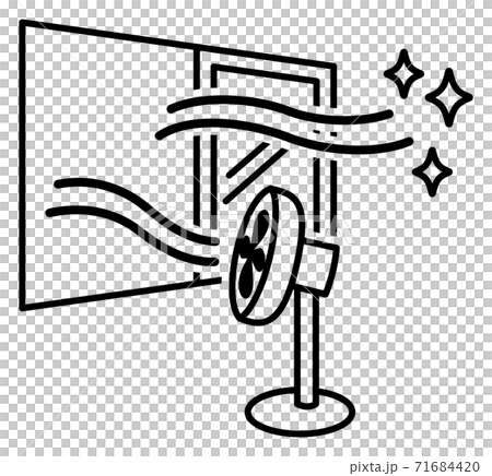 扇風機の風を窓に向けて部屋の換気をしているイラスト　アイコン　ピクトグラム 71684420