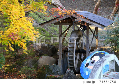 紅葉と水車 71684758