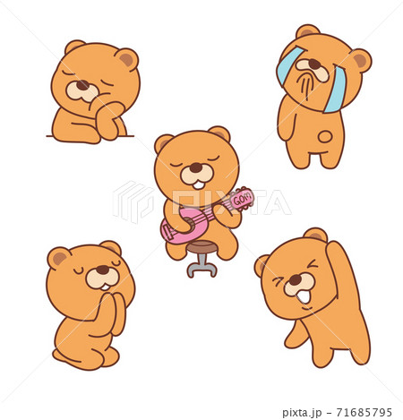 Set with funny bear icon, cartoon style illustration 006 71685795