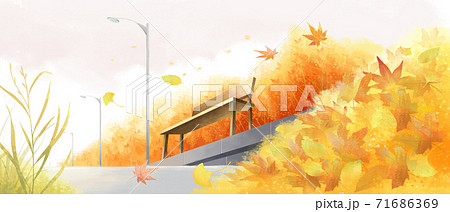 Beautiful autumn landscape in park illustration 005 71686369