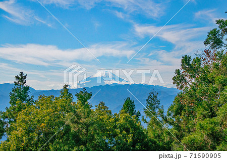 東京都 都立高尾陣場自然公園 景信山・山頂から富士山を望む 東京都 都立高尾陣場自然公園 景信山・山頂から富士山を望む 71690905