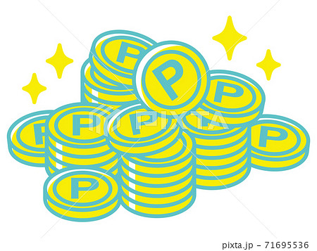 積み重なったポイントコイン(ブルー) 71695536