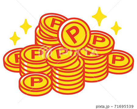 積み重なったポイントコイン(レッド) 71695539