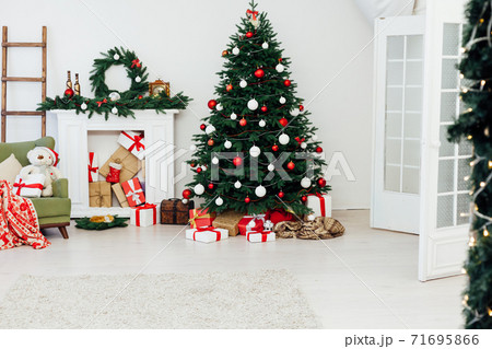 Christmas interior of the christmas tree pine new year gifts 71695866
