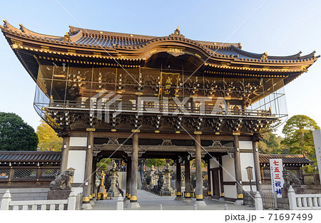 成田山新勝寺　朝日が当たる総門 71697499