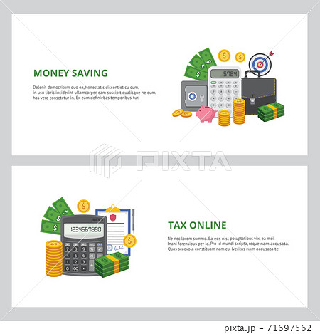 Money saving and tax online web banners or flyers set flat vector illustration Money saving and tax online web banners or flyers set flat vector illustration 71697562