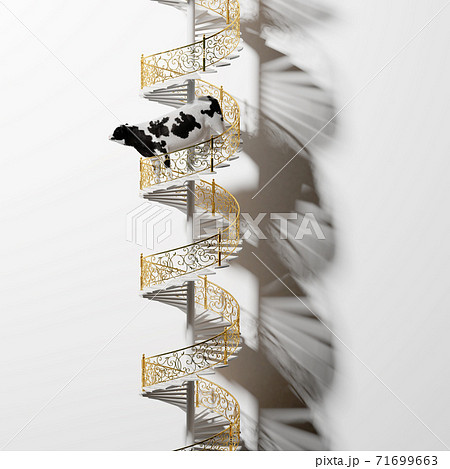 螺旋階段の牛のイラスト素材
