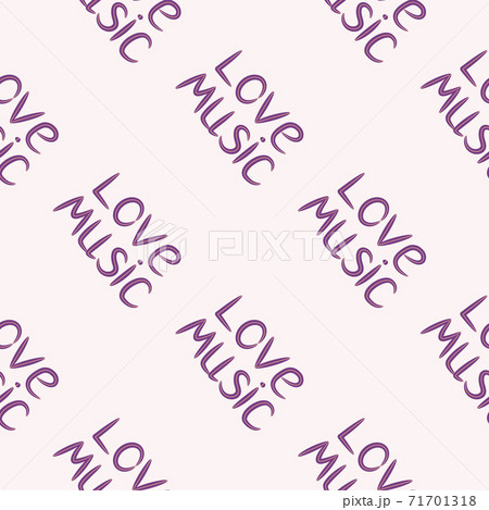 Love music seamless pattern with country guitar, music notes, treble clef, hearts, decorative elements. 71701318