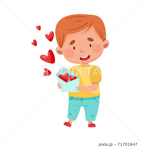 Flushed Red-haired Boy Character Holding Envelope with Heart Valentines Cards Vector Illustration Flushed Red-haired Boy Character Holding Envelope with Heart Valentines Cards Vector Illustration 71701647
