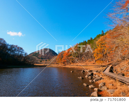 晩秋の晴れた日の大沼と背後に新湯富士 (大沼園地、奥塩原、栃木県) 71701800