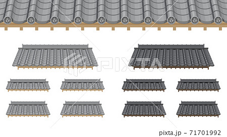 瓦屋根のイラストセット 和風素材のイラスト素材