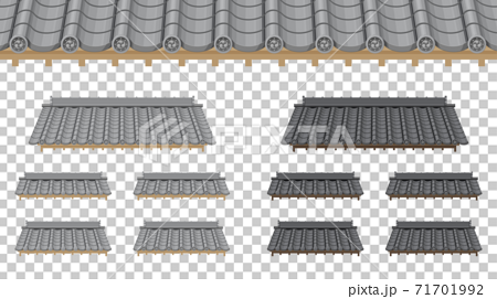 瓦屋根のイラストセット 和風素材のイラスト素材