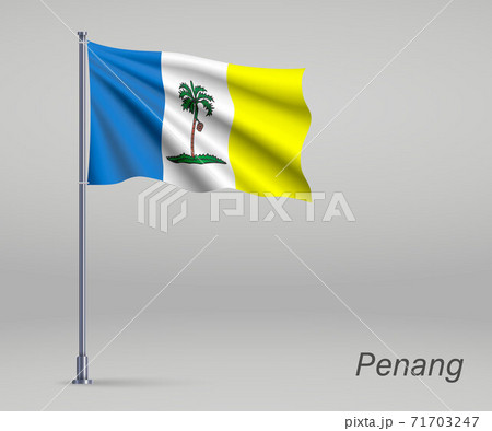 Waving flag of Penang - state of Malaysia on flagpole. Template 71703247