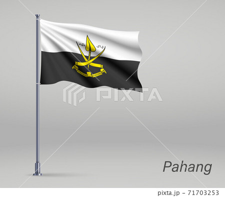 Waving flag of Pahang - state of Malaysia on flagpole. Template 71703253
