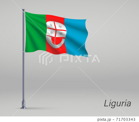 Waving flag of Liguria - region of Italy on flagpole. Template f Waving flag of Liguria - region of Italy on flagpole. Template f 71703343