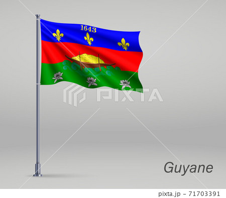 Waving flag of Guyane - region of France on flagpole. Template f 71703391