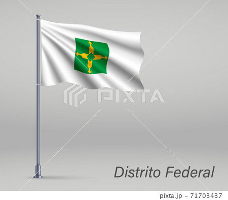 Waving flag of Distrito Federal - state of Brazil on flagpole. T 71703437