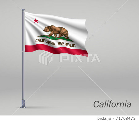 Waving flag of California - state of United States on flagpole. 71703475