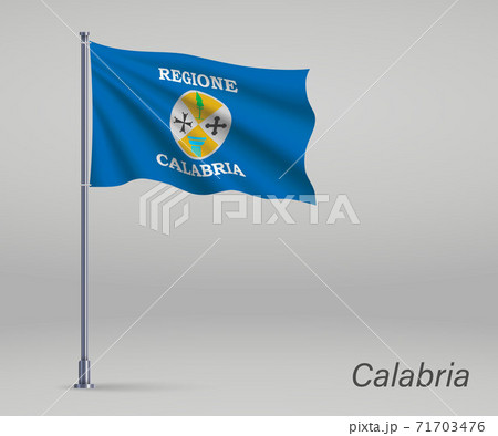 Waving flag of Calabria - region of Italy on flagpole. Template Waving flag of Calabria - region of Italy on flagpole. Template 71703476