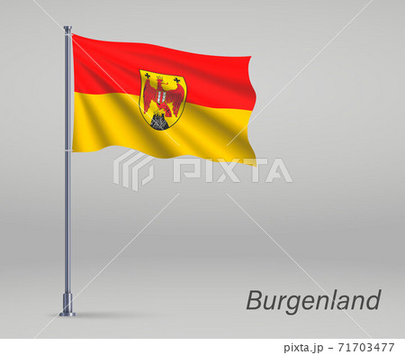 Waving flag of Burgenland - state of Austria on flagpole. Templa Waving flag of Burgenland - state of Austria on flagpole. Templa 71703477