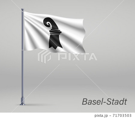 Waving flag of Basel-Stadt - canton of Switzerland on flagpole. Waving flag of Basel-Stadt - canton of Switzerland on flagpole. 71703503