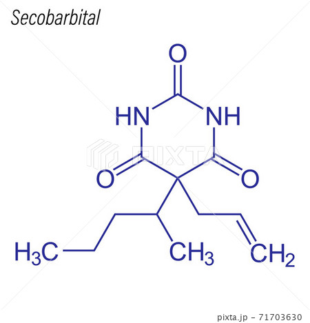 Vector Skeletal formula of Secobarbital. Drug chemical molecule. Vector Skeletal formula of Secobarbital. Drug chemical molecule. 71703630