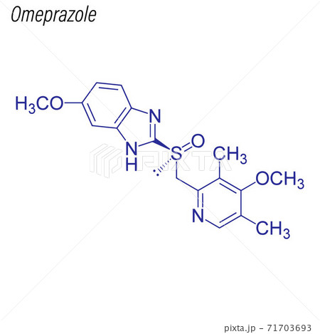 Vector Skeletal formula of Omeprazole. Drug chemical molecule. 71703693