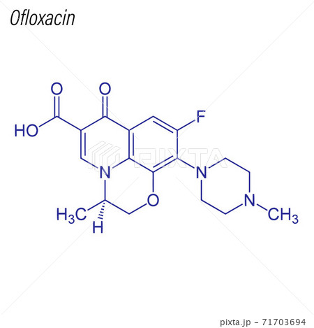 Vector Skeletal formula of Ofloxacin. Drug chemical molecule. 71703694