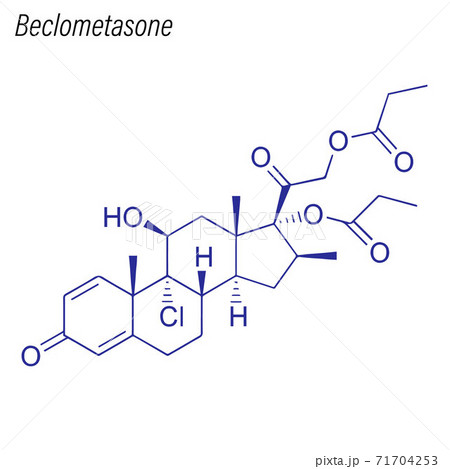 Vector Skeletal formula of Beclometasone. Drug chemical molecule 71704253