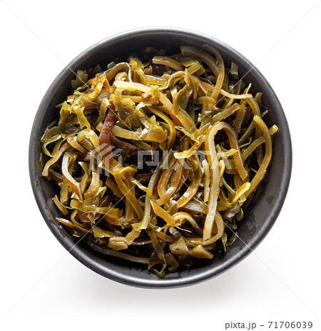 Bowl of laminaria seaweed isolated on white, from above Bowl of laminaria seaweed isolated on white, from above 71706039
