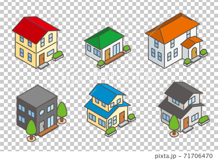 家のイラストセット アイソメトリックのイラスト素材