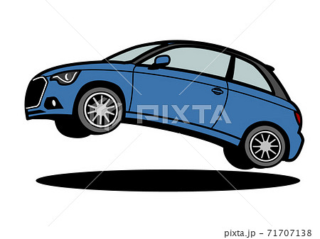 ジャーマンコンパクトカー　青色 　自動車イラスト　ジャンプ 71707138