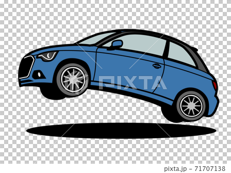 ジャーマンコンパクトカー　青色 　自動車イラスト　ジャンプ 71707138