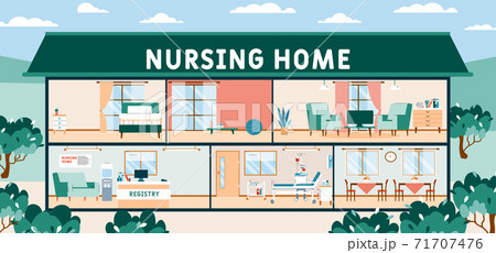 Nursing home premises inner view and furnishing cartoon vector illustration. 71707476